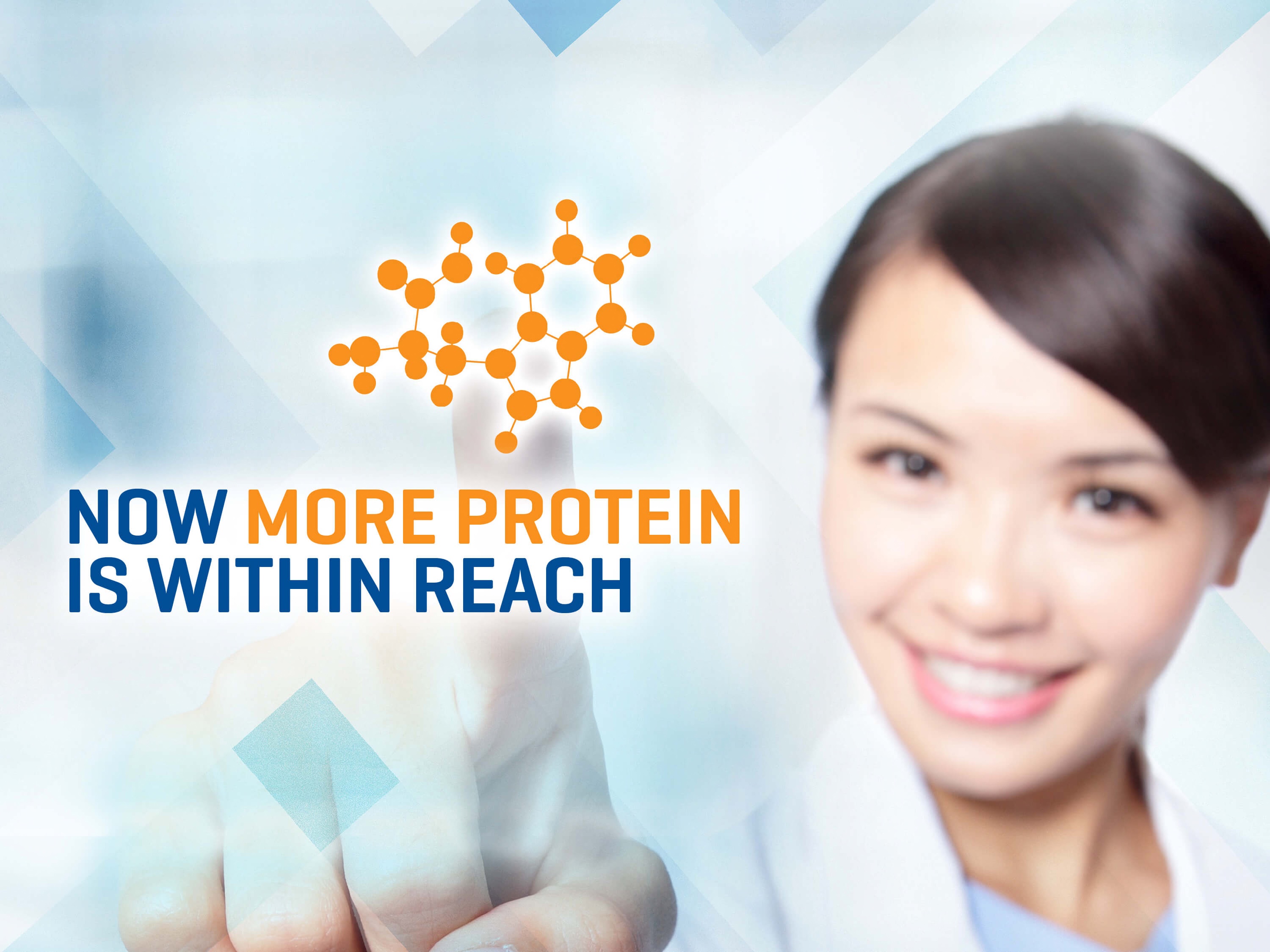 A healthcare professional selects a protein molecule to represent choosing Clinimix Injections with Higher Protein. 