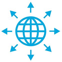 an icon of a globe with arrows pointing outwards