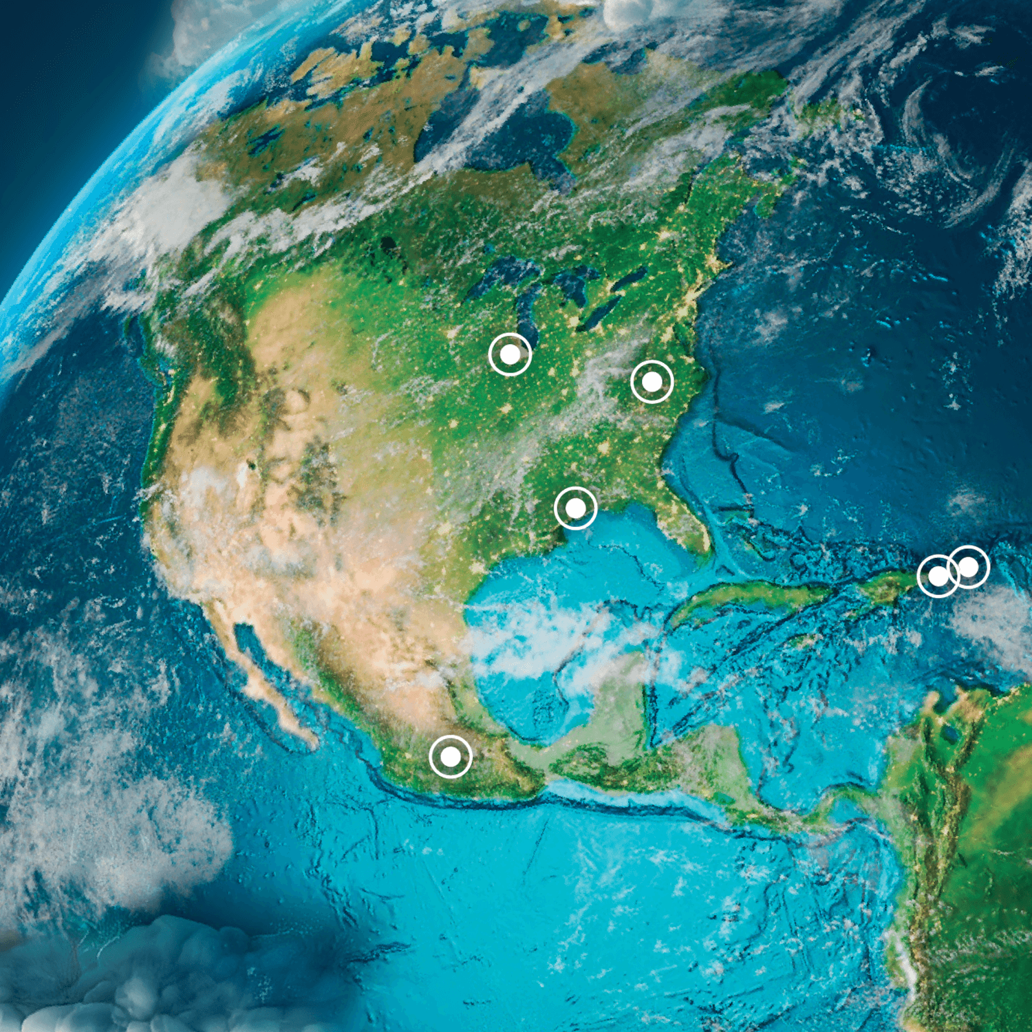 U.S. map with location pins throughout