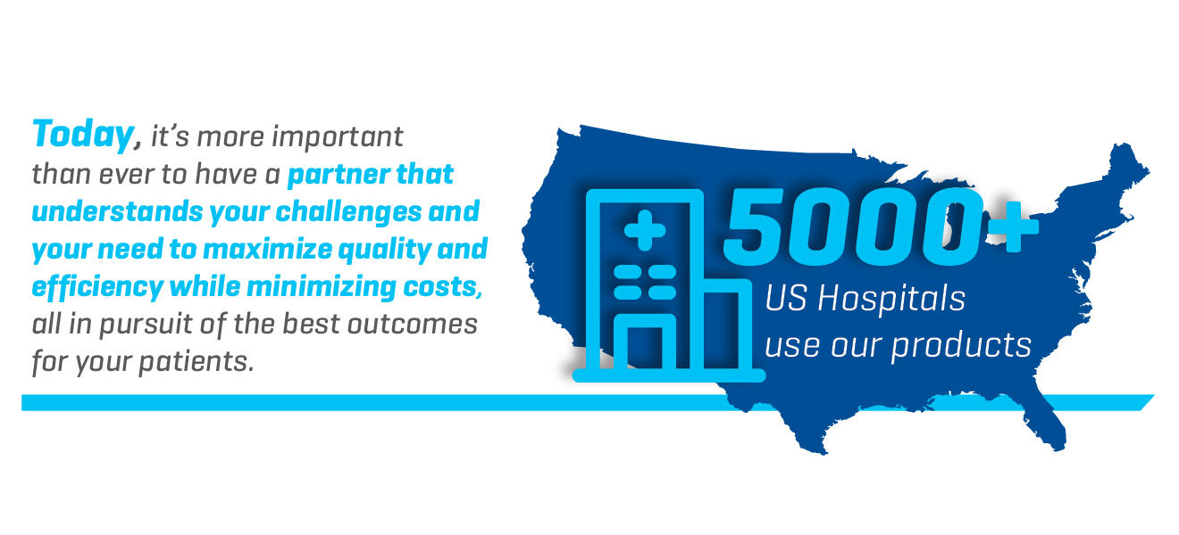 It’s more important than ever to have a partner that understands your challenges and your need to maximize quality and efficiency while minimizing costs, all in pursuit of the best outcomes for your patients. More than 5,000 US hospitals use our products.