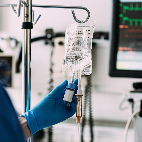 Mini Bag Plus product on IV pole